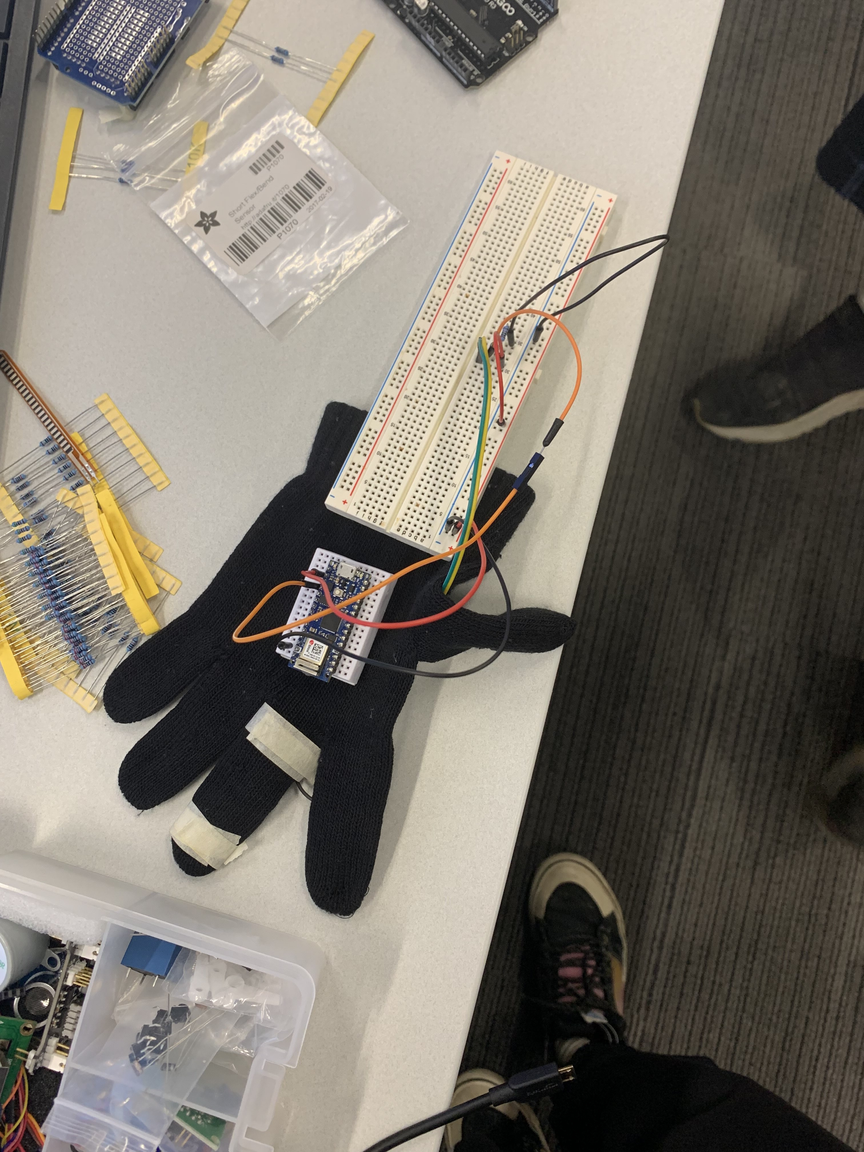 Early hardware prototype of the Alt Game Controller glove